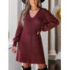 CUPSHE Womens Sweater Dress V Neck Long Sleeves Casual Fall Outfit Ribbed Knit Daily Warm Mini Dress(Burgundy)