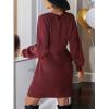 CUPSHE Womens Sweater Dress V Neck Long Sleeves Casual Fall Outfit Ribbed Knit Daily Warm Mini Dress(Burgundy)