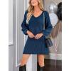 CUPSHE Womens Sweater Dress V Neck Long Sleeves Casual Fall Outfit Ribbed Knit Daily Warm Mini Dress(Navy Blue)