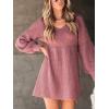 CUPSHE Womens Sweater Dress V Neck Long Sleeves Casual Fall Outfit Ribbed Knit Daily Warm Mini Dress(Pink)