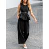 CUPSHE Womens Two Piece Sets Sleeveless Belted Peplum Top and Wide Leg Pants Elegant Work Office Business Casual Matching Set(Black)