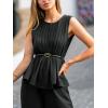 CUPSHE Womens Two Piece Sets Sleeveless Belted Peplum Top and Wide Leg Pants Elegant Work Office Business Casual Matching Set(Black)