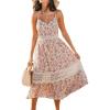 CUPSHE Summer Dresses for Women 2025 Long V Neck Floral Lace Casual Sleeveless A Line Sundress Beach Midi Dress(Beige Floral)