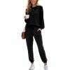 CUPSHE Womens 2 Piece Outfits Lounge Sets Long Sleeve Tops Drawstring Jogger Pants Spring Travel Pants Sets(Black)