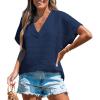 CUPSHE Womens Knit Tops V Neck Dolman Sleeve T Shirt 2024 Summer Casual Tunic S-XL(Navy)