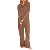 CUPSHE Women’s Pajama Sets, 2 Piece Crew Neck Long Sleeves Top with Pants Lounge Sleepwear Set(Brown)
