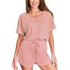 CUPSHE Women’s Pajama Sets, 2 Piece V Neck Short Sleeves Soft Top with Shorts Summer Sleepwear Loungewear Pjs Set(Pink)