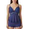 CUPSHE Women’s Pajama Sets, V Neck Sleeveless Lace Trim with Adjustable Straps Cami and Shorts Sleepwear Lounge Sets(Blue)