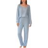 CUPSHE Womens Ribbed Knit Pajama Sets Long Sleeve Loungewear 2 Piece Soft and Comfy Lounge PJs Sets(B2-blue-2)