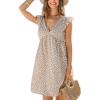 CUPSHE Womens Summer Dress V Neck Flutter Sleeve Casual Flowy High Waist Short Beach Mini Dress(Khaki)