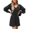 CUPSHE Women’s Sweater Dress V Neck Honeycomb Long Sleeve Textured Fall Casual Knit Pullover Dresses(Black)