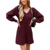 CUPSHE Women’s Sweater Dress V Neck Honeycomb Long Sleeve Textured Fall Casual Knit Pullover Dresses(Burgundy)