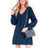 CUPSHE Women’s Sweater Dress V Neck Honeycomb Long Sleeve Textured Fall Casual Knit Pullover Dresses(Navy Blue)