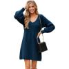 CUPSHE Womens Sweater Dress V Neck Long Sleeves Casual Fall Outfit Ribbed Knit Daily Warm Mini Dress(Navy Blue)