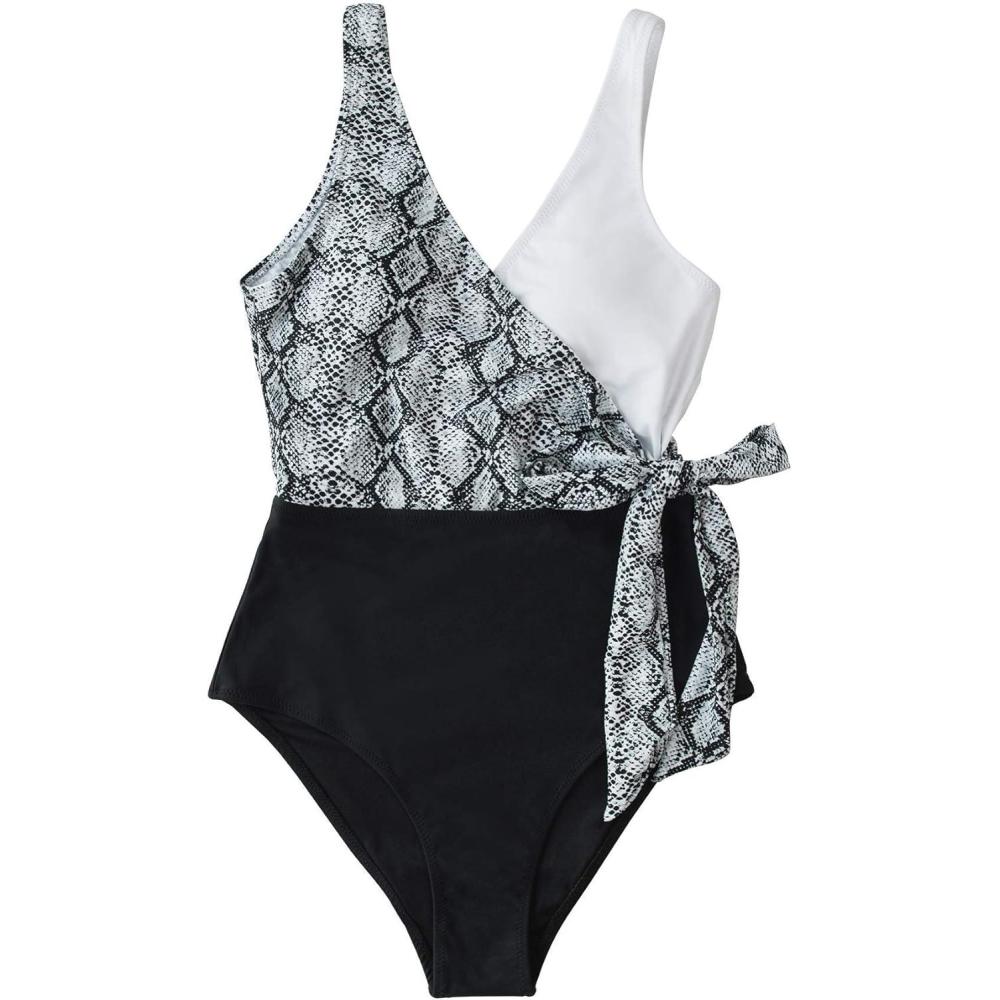 imageCUPSHE Womens One Piece Swimsuit Bathing Suit High Neck Scalloped Cutout Crisscross BackSnakeskin