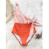 CUPSHE Women’s One Piece Swimsuit Bathing Suit High Neck Scalloped Cutout Crisscross Back(Orangewhite)