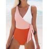 CUPSHE Women’s One Piece Swimsuit Bathing Suit High Neck Scalloped Cutout Crisscross Back(Orangewhite)