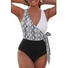 CUPSHE Women’s One Piece Swimsuit Bathing Suit High Neck Scalloped Cutout Crisscross Back(Snakeskin)