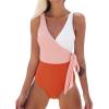 CUPSHE Women’s One Piece Swimsuit Bathing Suit High Neck Scalloped Cutout Crisscross Back(Orangewhite)