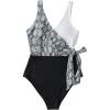 CUPSHE Women’s One Piece Swimsuit Bathing Suit High Neck Scalloped Cutout Crisscross Back(Snakeskin)