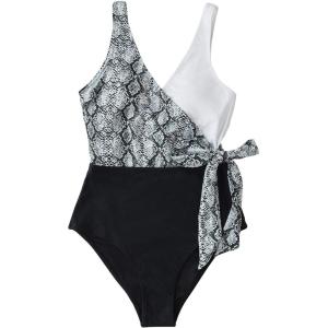 CUPSHE Women’s One Piece Swimsuit Bathing Suit High Neck Scalloped Cutout Crisscross Back(Snakeskin)