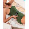 CUPSHE Women’s One Piece Swimsuit Square Neck Textured Bathing Suit Mesh Removable Spaghetti Straps(Olive Green)