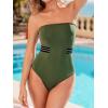 CUPSHE Women’s One Piece Swimsuit Square Neck Textured Bathing Suit Mesh Removable Spaghetti Straps(Olive Green)