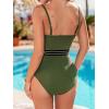 CUPSHE Women’s One Piece Swimsuit Square Neck Textured Bathing Suit Mesh Removable Spaghetti Straps(Olive Green)