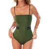 CUPSHE Women’s One Piece Swimsuit Square Neck Textured Bathing Suit Mesh Removable Spaghetti Straps(Olive Green)