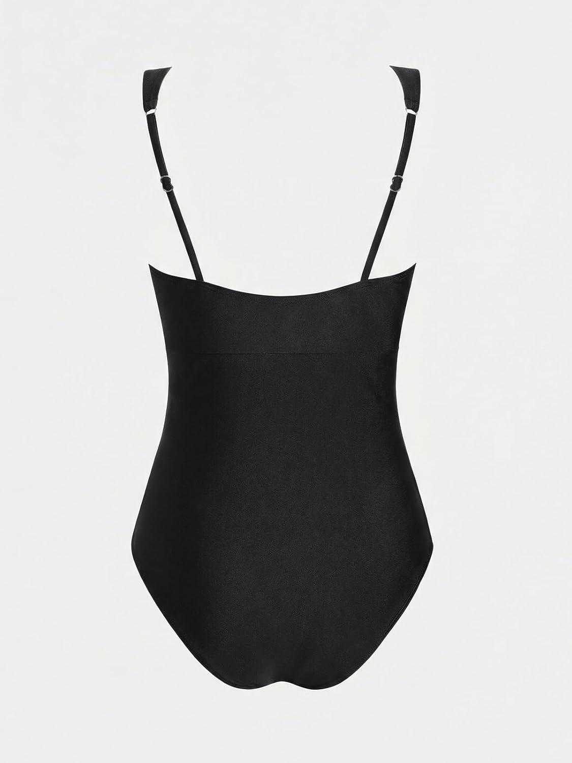 imageCUPSHE Womens One Piece Swimsuit Ruched Tummy Control Bathing Suit U Wire Cutout Adjustable StrapsBlack