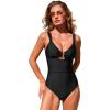 CUPSHE Women’s One Piece Swimsuit Ruched Tummy Control Bathing Suit U Wire Cutout Adjustable Straps(Black)