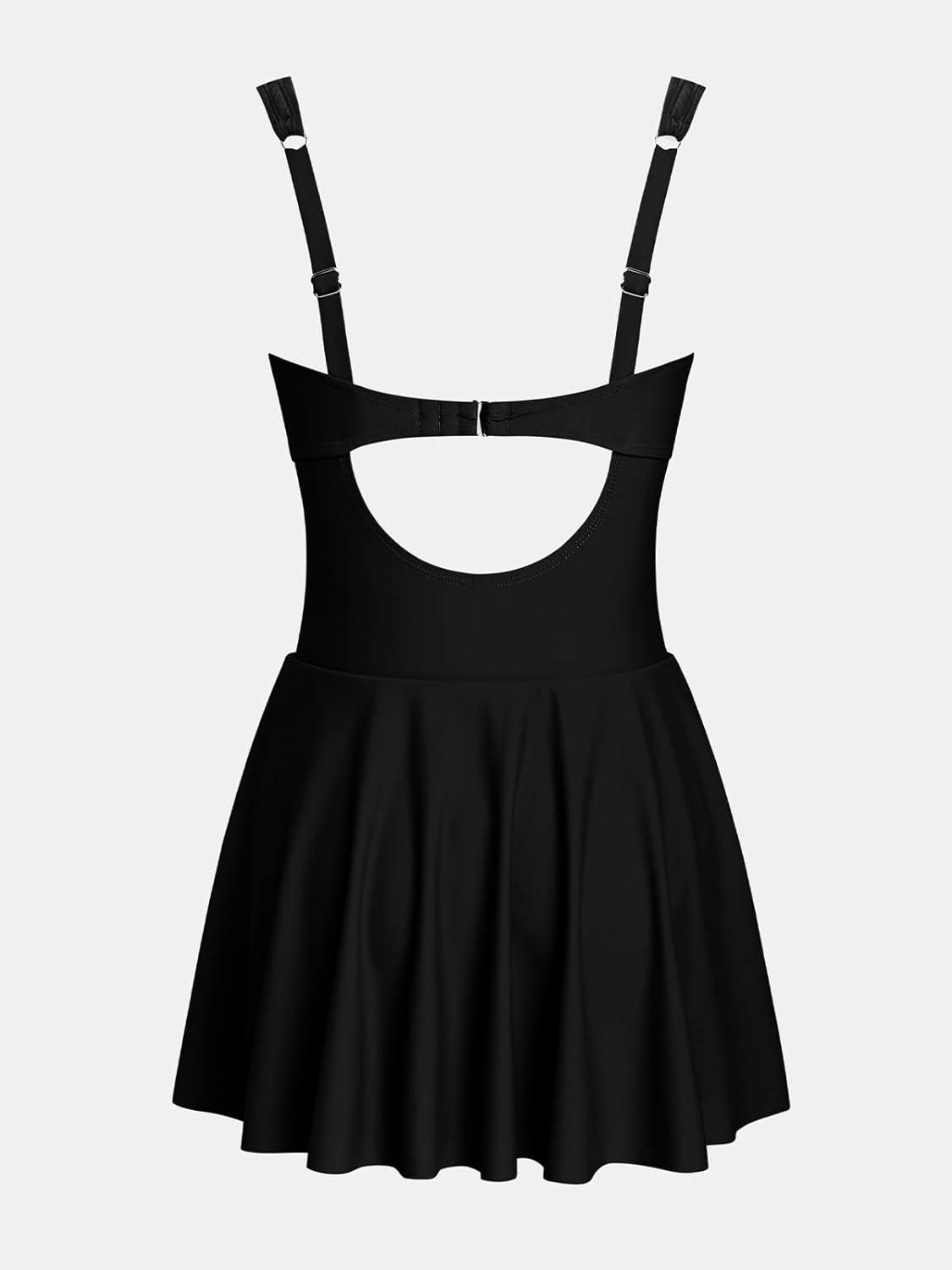 imageCUPSHE Womens One Piece Swimsuit Cutout Swim Dress Tummy Control Bathing Suit Ruched Swim Skirt ModestBlack