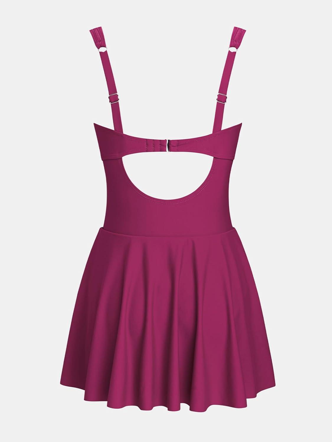 imageCUPSHE Womens One Piece Swimsuit Cutout Swim Dress Tummy Control Bathing Suit Ruched Swim Skirt ModestPurple Red