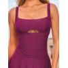 CUPSHE Women’s One Piece Swimsuit Cutout Swim Dress Tummy Control Bathing Suit Ruched Swim Skirt Modest(Purple Red)