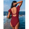 CUPSHE Women’s One Piece Swimsuit Tummy Control Bathing Suit V Neck Ruffled Wrap Ruched Cutout Back Hook (Available in Plus)(Burgundy Red)