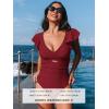 CUPSHE Women’s One Piece Swimsuit Tummy Control Bathing Suit V Neck Ruffled Wrap Ruched Cutout Back Hook (Available in Plus)(Burgundy Red)