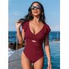 CUPSHE Women’s One Piece Swimsuit Tummy Control Bathing Suit V Neck Ruffled Wrap Ruched Cutout Back Hook (Available in Plus)(Burgundy Red)