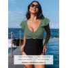 CUPSHE Women’s One Piece Swimsuit Tummy Control Bathing Suit V Neck Ruffled Wrap Ruched Cutout Back Hook (Available in Plus)(Olive Green/Black)