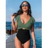 CUPSHE Women’s One Piece Swimsuit Tummy Control Bathing Suit V Neck Ruffled Wrap Ruched Cutout Back Hook (Available in Plus)(Olive Green/Black)