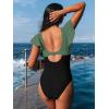 CUPSHE Women’s One Piece Swimsuit Tummy Control Bathing Suit V Neck Ruffled Wrap Ruched Cutout Back Hook (Available in Plus)(Olive Green/Black)