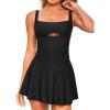 CUPSHE Women’s One Piece Swimsuit Cutout Swim Dress Tummy Control Bathing Suit Ruched Swim Skirt Modest(Black)