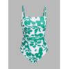 CUPSHE Women Swimsuit One Piece Bathing Suit Square Neck Cutout Back Tummy Control with Adjustable Spaghetti Straps(White/Dark Green)
