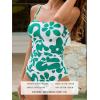 CUPSHE Women Swimsuit One Piece Bathing Suit Square Neck Cutout Back Tummy Control with Adjustable Spaghetti Straps(White/Dark Green)
