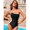 CUPSHE Women’s One Piece Swimsuit One Shoulder Removable Straps Adjustable Bathing Suit Color Block Slimming Swimwear(Black/Off White)