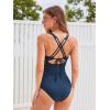 CUPSHE Women’s One Piece Swimsuit Square Neck Cutout Crisscross Self Tie Wide Straps Bathing Suit(Navy Blue)