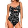 CUPSHE Women’s One Piece Swimsuit Scalloped V Neck Tummy Control Bathing Suit Cutout Adjustable Straps(Black Floral)