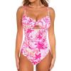 CUPSHE Women’s One Piece Swimsuit Scalloped V Neck Tummy Control Bathing Suit Cutout Adjustable Straps(Pink Tropical)