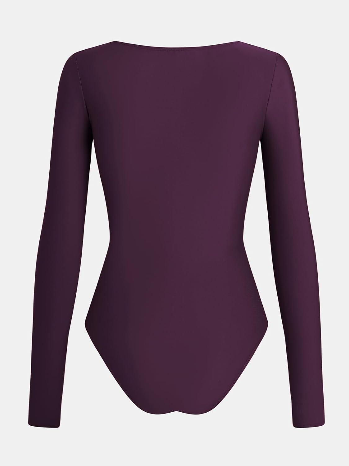 imageCUPSHE Womens One Piece Swimsuit Rash Guard Long Sleeve Twist Cutout Deep V Neck Bathing SuitDeep Wine