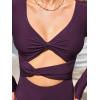 CUPSHE Women’s One Piece Swimsuit Rash Guard Long Sleeve Twist Cutout Deep V Neck Bathing Suit(Deep Wine)