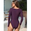 CUPSHE Women’s One Piece Swimsuit Rash Guard Long Sleeve Twist Cutout Deep V Neck Bathing Suit(Deep Wine)